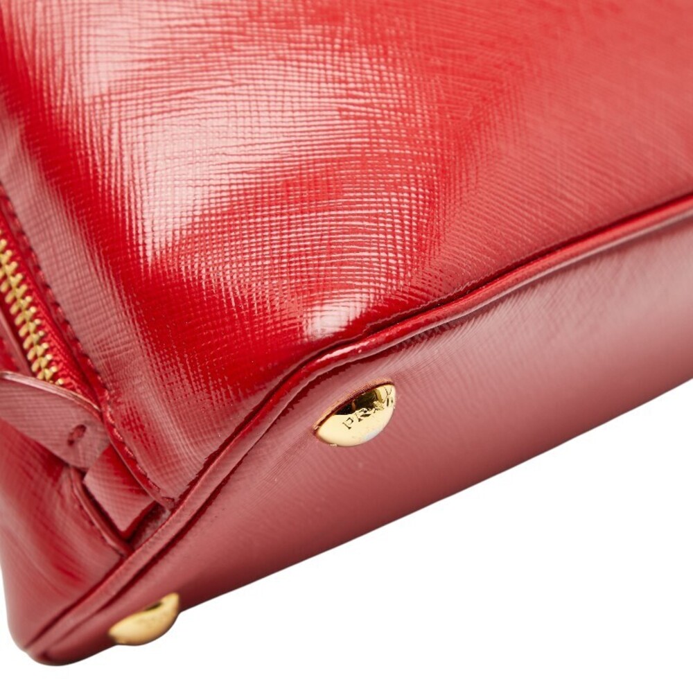 Prada Bag Plate Triangle Saffiano Leather Logo Shoulder Red Handbag - Picture 7 of 9